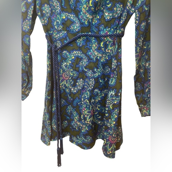 Vintage Retro Paisley Long Sleeve Collared Mini Dress size S - Picture 4 of 10